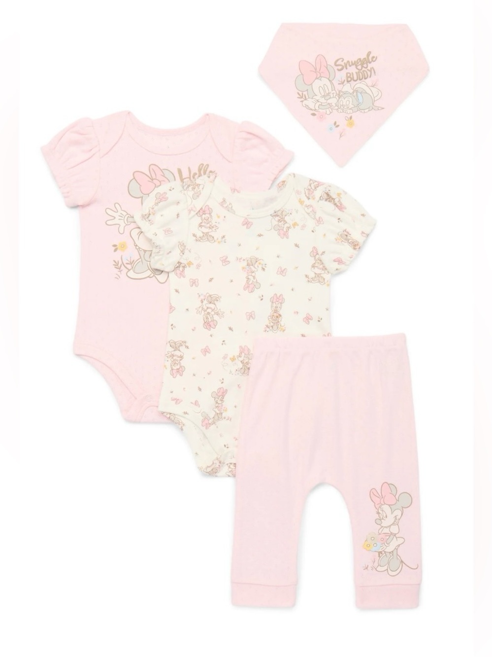 Disney Baby Minnie Mouse 4 Piece Outfit Set 6-9M NWT Pink Bodysuits Bib